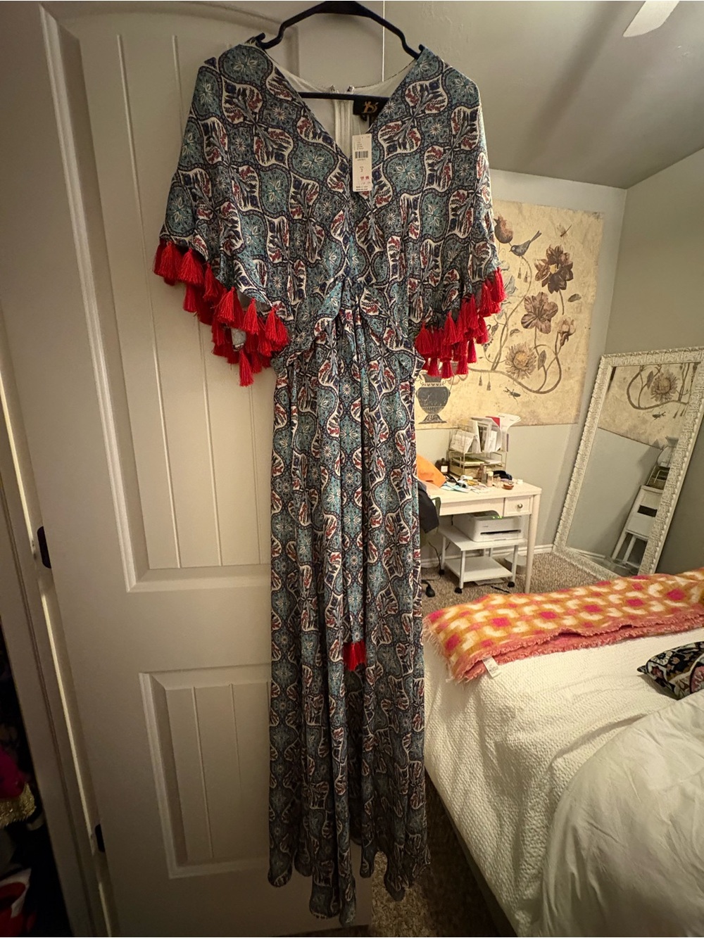 Sachin + Babi Blue Paisley Maxi Dress with Red Tassels